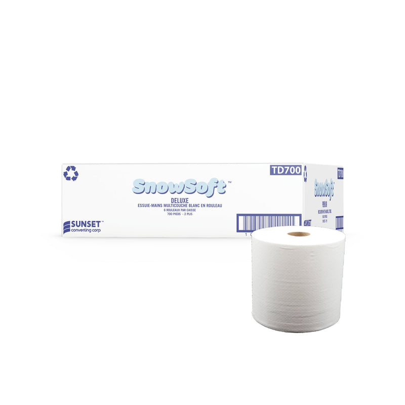 TD700 Rouleaux d'essuie-mains SnowSoft™ TAD Premium - Blanc 2 plis 700' (6/cs)